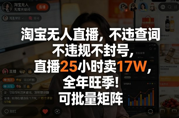 淘宝无人直播，不违规不封号，直播25小时卖17W，全年旺季！可批量矩阵【揭秘】-laogaiwz