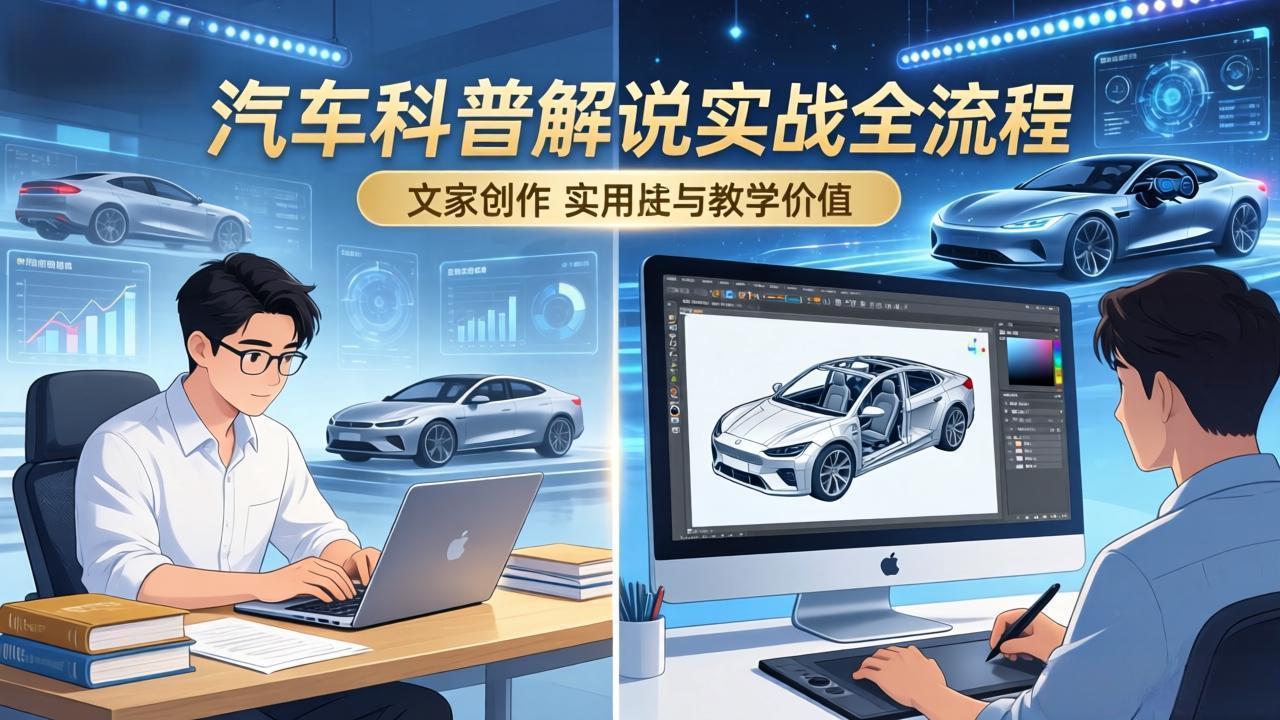 抖音汽车科普解说实战：文案+动画+画面处理+去水印全流程，打造专业汽车科普视频-laogaiwz
