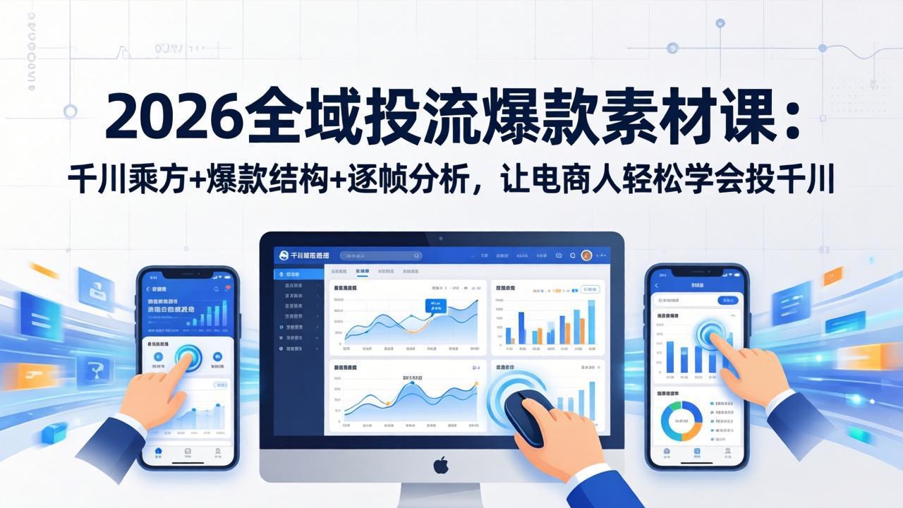 2026全域投流爆款素材课：千川乘方+爆款结构+逐帧分析，让电商人轻松学会投千川-laogaiwz