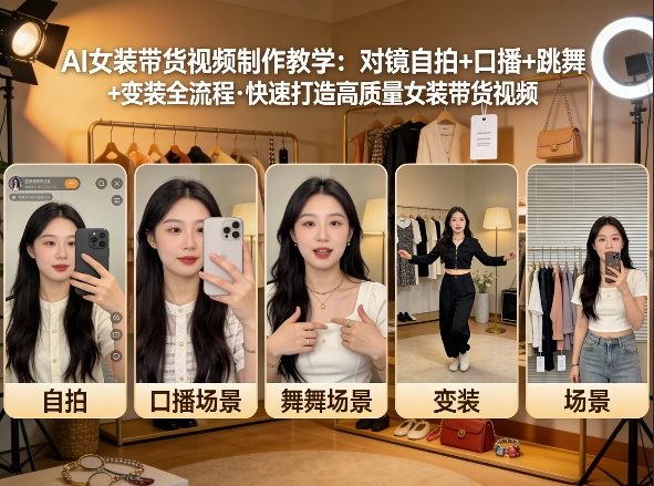 AI女装带货视频制作教学，对镜自拍、口播、跳舞、变装全流程，快速打造高质量女装带货视频-laogaiwz