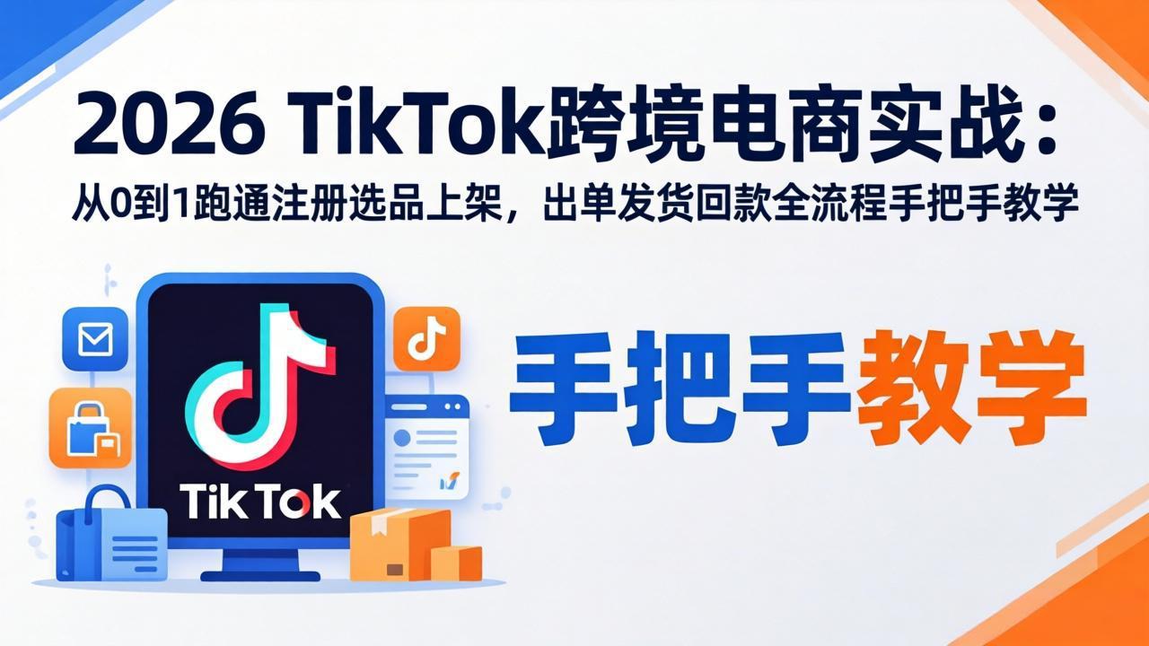 2026TikTok跨境电商实战：从0到1跑通注册选品上架，出单发货回款全流程手把手教学-laogaiwz
