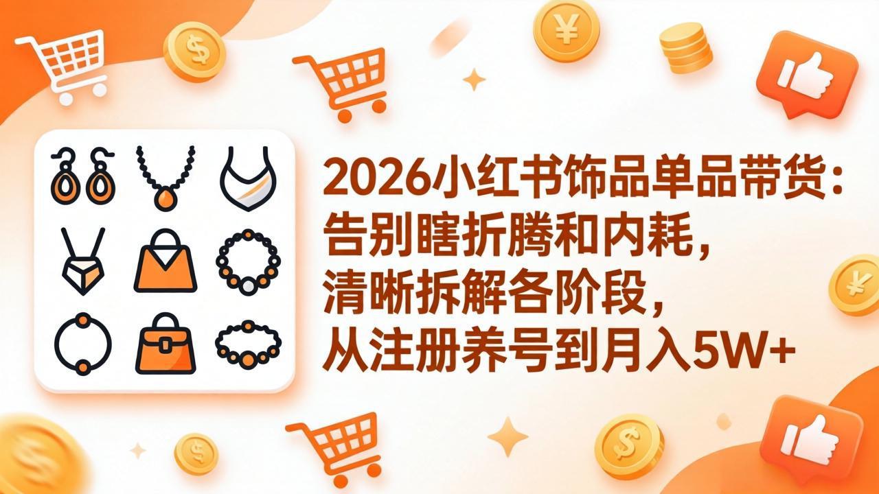 2026小红书饰品单品带货：告别瞎折腾和内耗，清晰拆解各阶段，从注册养号到月入5W+-laogaiwz